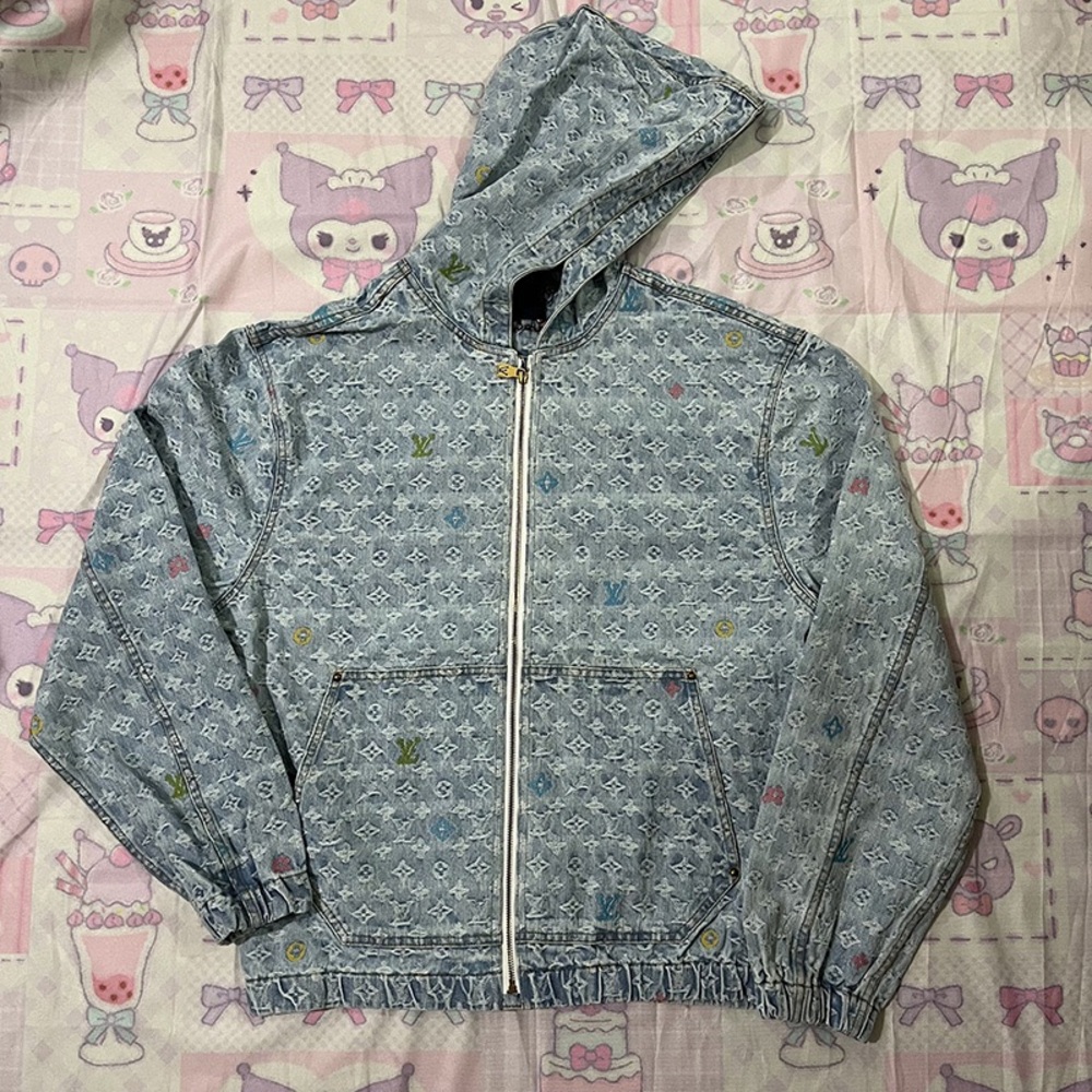 Louis Vuitton Light Denim Hooded Zip Jacket with Multicolor Motif
